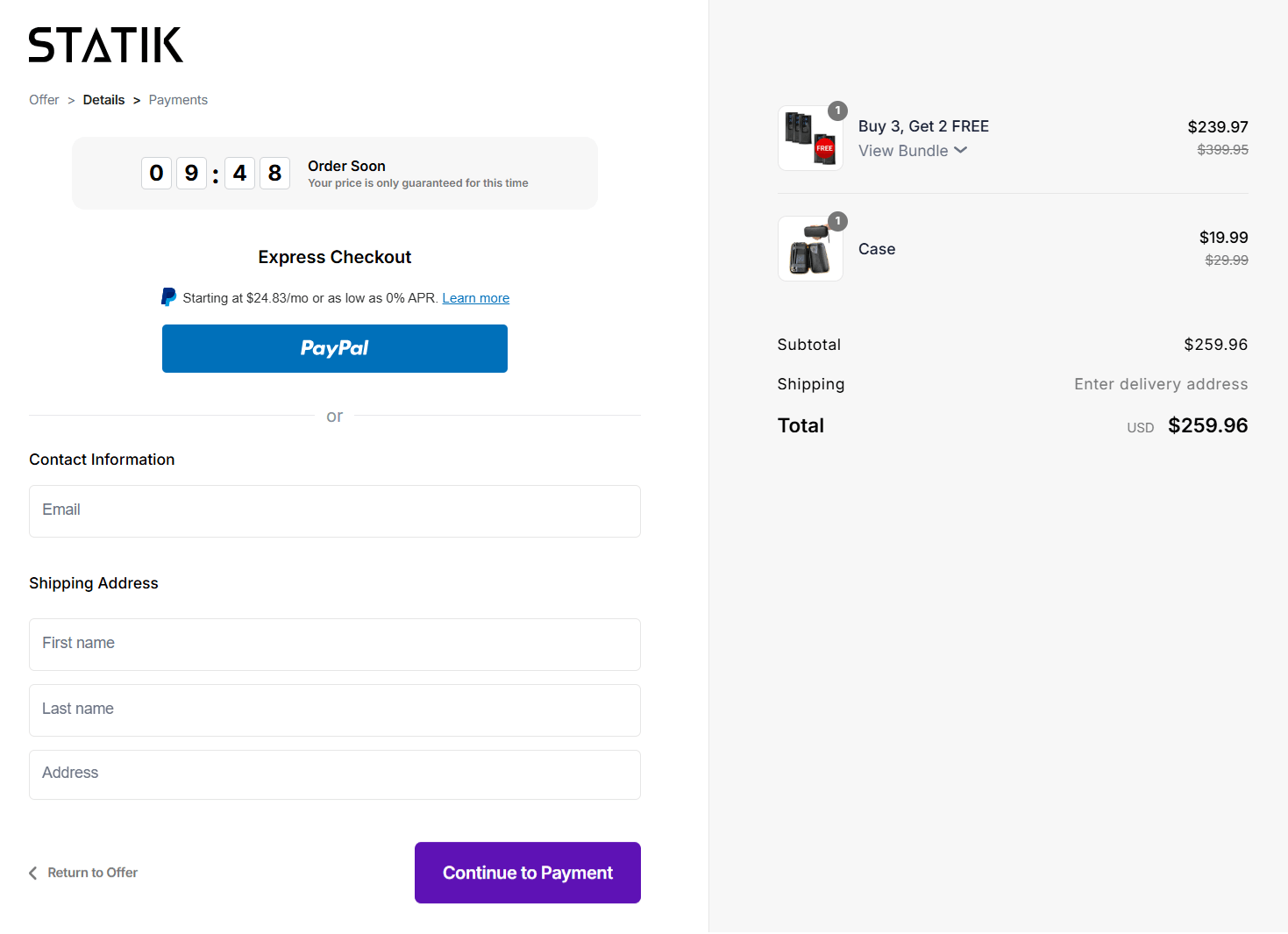 TireHero checkout page